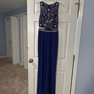 Elegant Royal Blue Embellished Evening Gown